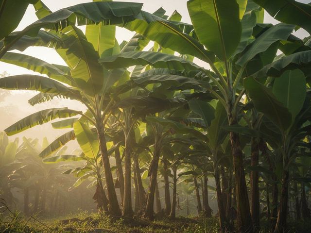 Illustration of a banana plantation canopy (AI illustration, not a photo)